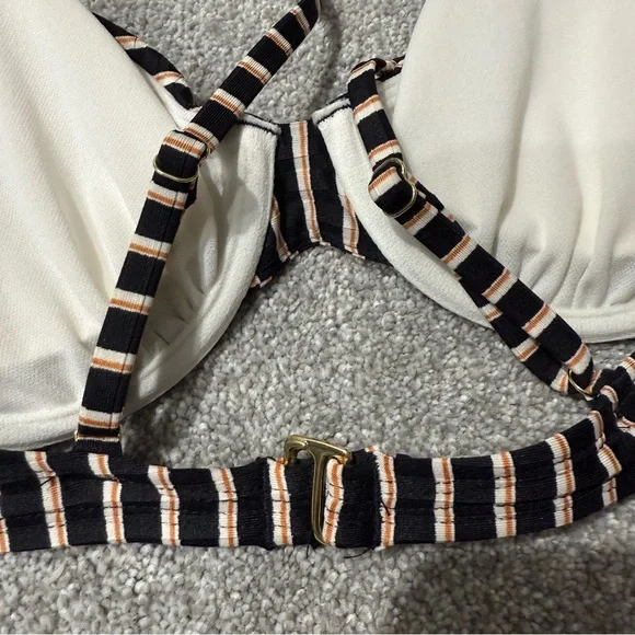 NWT Shade and Shore Striped Black, Orange, and Beige Underwire Swim Top Size 36B - Picture 4 of 7